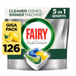 Fairy Platinum All-In-1 Lemon Dishwasher Tablets, 126 Tablets, Bulk Pack for Powerful Cleaning Action