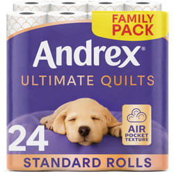 Andrex Ultimate Quilts Toilet Paper 24 Rolls, Air Pocket Technology for Soft, Thick Sheets ? 24 Quilted Toilet Rolls x 1 Pack, FSC Certified