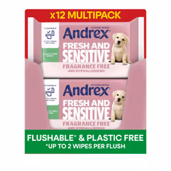 Andrex Fresh and Sensitive Hygiene Wipes, 12 Pack; Flushable Moist Toilet Tissue, Hypoallergenic and Fragrance Free Wet Wipes ...