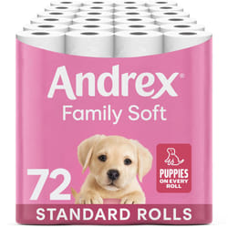 Andrex Family Soft Toilet Tissue 72 Rolls (Previously Andrex Gentle Clean) Gentle on your Family?s skin? Bulk Pack of 72 Toilet Rolls, FSC Certified