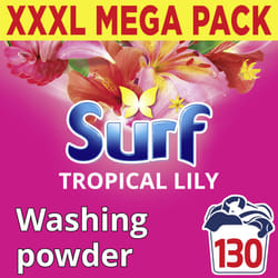 Surf Tropical Lily Washing Powder joy-infused fragrance with natural essential oil lasting up to 12 hours in wear for brilliantly clean laundry every