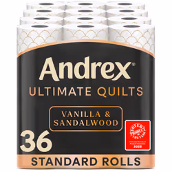 Andrex Ultimate Quilts Toilet Tissue 36 Rolls with Vanilla and Sandalwood Fragrance, Air Pocket Technology for Soft, Thick Sh ...