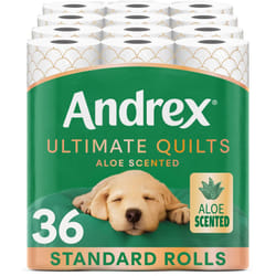 Andrex Ultimate Quilts Toilet Tissue 36 Rolls with Aloe Vera Fragrance, Air Pocket Technology for Soft, Thick Sheets - Bulk Pack of 36 Quilted Toilet