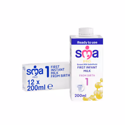 SMA First Infant Baby Milk, from Birth, Ready to Use, Liquid Formula Milk, 200 ml (Pack of 12), Packaging May Vary