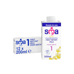 SMA First Infant Baby Milk, from Birth, Ready to Use, Liquid Formula Milk, 200 ml (Pack of 12), Packaging May Vary