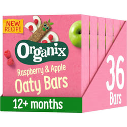 Organix Raspberry and Apple Organic Soft Oaty No Added Sugar Snack Bars, Multipack, 6 x 23 g Bars Per Box (6 Boxes Total)