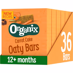 Organix Carrot Cake Organic Soft Oaty Snack Bars, No Added Sugar, Multipack, 6 x 23 g Bars Per Box (6 Boxes Total)