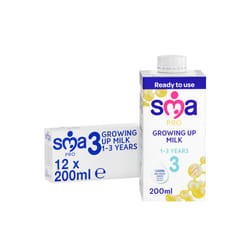 SMA PRO Growing-Up Baby Milk - 1-3 Years | Ready to Use Liquid Formula Milk 200 ml (Pack of 12)