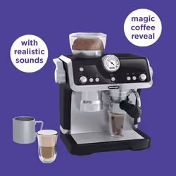 Casdon De'Longhi Toys. Barista Coffee Machine. Toy Kitchen Playset for Kids with Moving Parts, Realistic Sounds and Magic Coffee Reveal. For Children