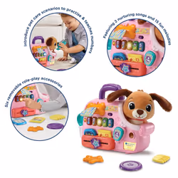 VTech Baby Cutie Puppy Carrier, Interactive Role-Play Toy with 6 Accessories, Light-up Buttons with Music, Sounds & Phrases, Gift for Babies 9, 18, 24