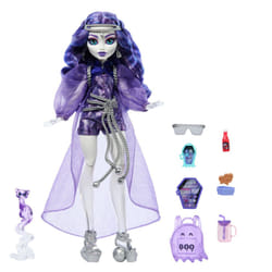 Monster High Spectra Vondergeist Doll with Pet Ferret Rhuen and Accessories like Backpack, Tablet, Snacks and More, HXH77