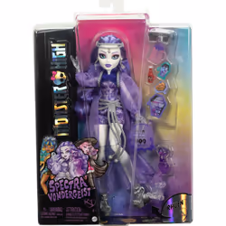 Monster High Spectra Vondergeist Doll with Pet Ferret Rhuen and Accessories like Backpack, Tablet, Snacks and More, HXH77