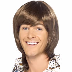 Smiffys 70s Heartthrob Wig, Brown , 1970's Disco Fancy Dress, 1970s Dress Up Wigs