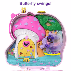 Polly Pocket Unicorn Forest Compact, Tea Party Theme, 12 Pop and Swap Toy Accessories, 2 Polly Pocket Dolls, Toys for Ages 4 and Up, One Polly Pocket