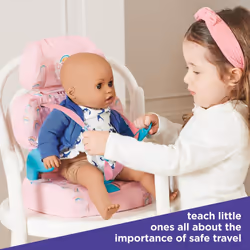 Casdon Baby Huggles Toys. Pink Booster Seat. Car Seat For Dolls with Adjustable Headrest and Buckles. Fits Dolls Sizes Up to 35cm. Suitable for