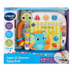 VTech Baby Learn and Discover Baby Book, Interactive Book with 3 Modes and 13 Wipe-Clean Pages, Melodies and Phrases, Teaches Animals, Colours and