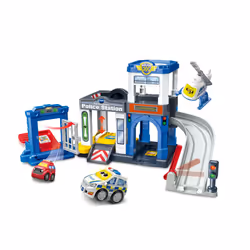 Toot-Toot Drivers Police Station, Car Playset includes Police Car Toy, Helicopter & Getaway car, Vehicle Tracks for Kids with ...