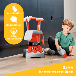 Casdon Henry & Hetty Toys - Henry Deluxe Cleaning Trolley - Red Henry-Inspired Toy Playset with Working Hand Vacuum - Kids Cleaning Trolley Set with