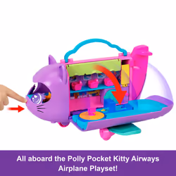 Polly Pocket Dolls and Playset, Kitty Airways Airplane, Travel Toy with 2 Micro Dolls and Pet, Spinning Stage and Accessories