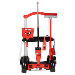 Casdon Henry & Hetty Toys - Henry Cleaning Trolley - Red Henry-Inspired Toy Playset with Mop, Brushes, Dustpan, & Accessories - Kids Cleaning Trolley