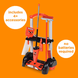 Casdon Henry & Hetty Toys - Henry Cleaning Trolley - Red Henry-Inspired Toy Playset with Mop, Brushes, Dustpan, & Accessories - Kids Cleaning Trolley