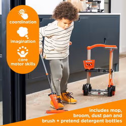Casdon Henry & Hetty Toys - Henry Cleaning Trolley - Red Henry-Inspired Toy Playset with Mop, Brushes, Dustpan, & Accessories - Kids Cleaning Trolley