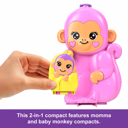 Polly Pocket Dolls & Playset with Pets & 13 Accessories, 2-in-1 Momma Monkey & Baby Wearable Purse & Animal Toy