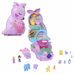 Polly Pocket Mini Toys, Mama and Joey Kangaroo Purse 2-in-1 Compact Playset with 2 Micro Dolls and Accessories, Travel Toys, ...