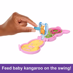 Polly Pocket Mini Toys, Mama and Joey Kangaroo Purse 2-in-1 Compact Playset with 2 Micro Dolls and Accessories, Travel Toys, HKV50
