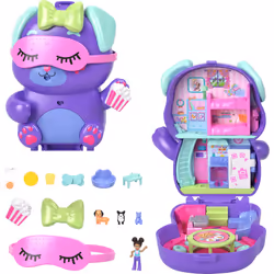 Polly Pocket Dolls and Playset, Sleepover Puppy Compact, Travel Toy with 1 Micro Doll, Pet Dogs, Food & Fashion Styling Acces ...
