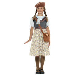 Smiffys Evacuee School Girl Costume, Grey with Dress, Hat, Bag & Name Tag, Girls Fancy Dress, Child Dress Up Costumes