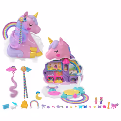 Polly Pocket Mini Toys, Rainbow Unicorn Salon Styling Head and Playset with 2 Micro Dolls, 20+ Accessories and Moving Feature ...