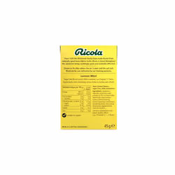 Ricola Lemon Mint Sugar Free Swiss Herbal Sweets, Herb Drops, Sweet Box 45g - Pack of 20 Boxes