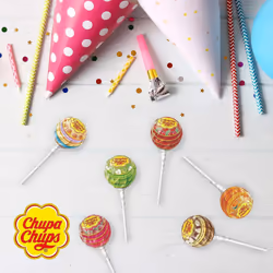 Chupa Chups Sugar Free Lollipop Display Box, Cherry, Cola & Strawberry Flavoured Assorted Party Sweets - 50 Lollies