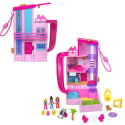 Polly Pocket Barbie Dreamhouse Compact, Dollhouse Playset with 3 Micro Dolls, 1 Puppy, 11 Accessories, Elevator & Pool, HWP11