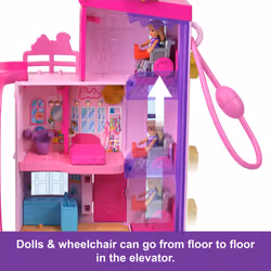 Polly Pocket Barbie Dreamhouse Compact, Dollhouse Playset with 3 Micro Dolls, 1 Puppy, 11 Accessories, Elevator & Pool, HWP11