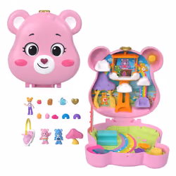 Polly Pocket x Care Bears Dolls & Playset with Toy Car and Themed Accessories, Travel Toy, Partnership Compact, JCC14