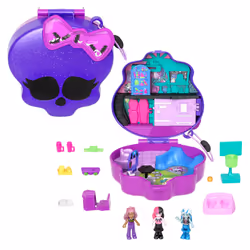 Polly Pocket Monster High Playset with 3 Micro Dolls & 10 Accessories, Opens to High School, Collectible Travel Toy with Stor ...