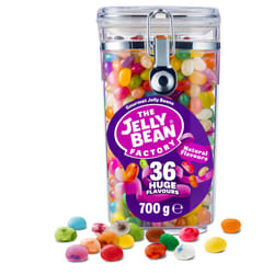 The Jelly Bean Factory, Gourmet Jelly Beans 700 g Jar - 36 Natural, Huge Jelly Fruit Flavours, Retro American Sweets, Chewy Jelly Sweets for Kids,