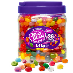 The Jelly Bean Factory, Gourmet Jelly Beans 1.4 KG Jar - 36 Natural, Huge Jelly Fruit Flavours, Retro American Sweets, Chewy Sweets for Kids, Adults -