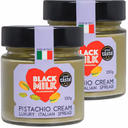 Black Milk Pistachio Cream Spread 230g - Made In Italy - Bake or Spread - Gluten Free - Two Jars