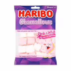 Haribo Pink and White Marshmallows 1.7kg Chamallows Bulk Sweets, 140g pack of 12