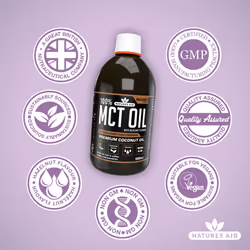 Natures Aid MCT Oil 500ml Hazelnut - Add to Coffee Shakes Smoothies or Dressings - 100 Percent Premium Coconut Oil Pure Sustainably Sourced Vegan