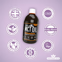 Natures Aid MCT Oil 500ml Caramel - Add to Coffee Shakes Smoothies or Dressings - 100 Percent Premium Coconut Oil Pure Sustainably Sourced Vegan