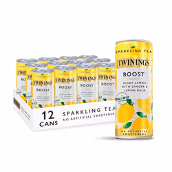 Twinings Boost - Lemon and Ginger Flavoured Sparkling Tea-Refreshing Fruity Beverage(12X250ml Cans)-No Added Sugar, Low in Ca ...