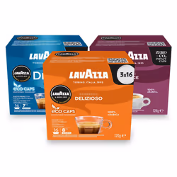 Lavazza, Medium Roast Trio, A Modo Mio, Coffee Capsules, Compostable, 3 packs of 16 Coffee Pods (48 Coffee Capsules)