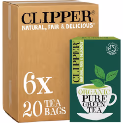 Clipper Organic Pure Green Tea Bags | 120 Teabags (6 x Boxes of 20) | Bulk Buy for Office, Home & Catering | Eco-Conscious, F ...