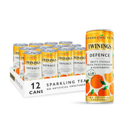 Twinings Defence-Orange and Passionfruit Flavoured Sparkling Tea-Refreshing Fruity Beverage(12X250ml Cans)-No Added Sugar,Low in