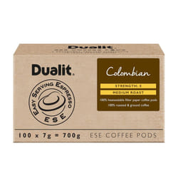 Dualit Colombian ESE Coffee Pods |100 Pack | 100 x 1 | 100 Servings of Premium Ground Caffeinated Coffee in Easy Serving Espresso Paper Pods | Single