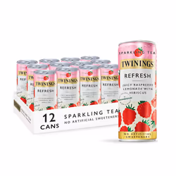 Twinings Refresh - Raspberry & Lemon Flavoured Sparkling Tea-Refreshing Fruity Beverage(12X250ml Cans)-No Added Sugar, Low in ...